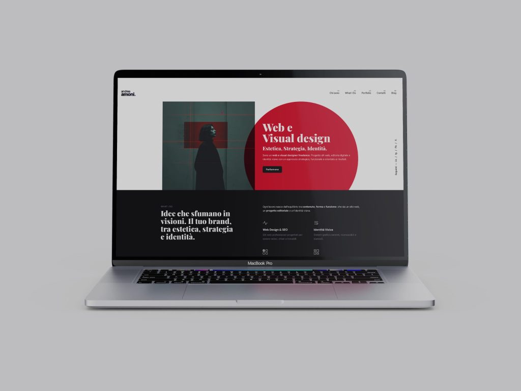 Web design professionale: homepage di un sito web progettato su misura per web e visual designer freelance